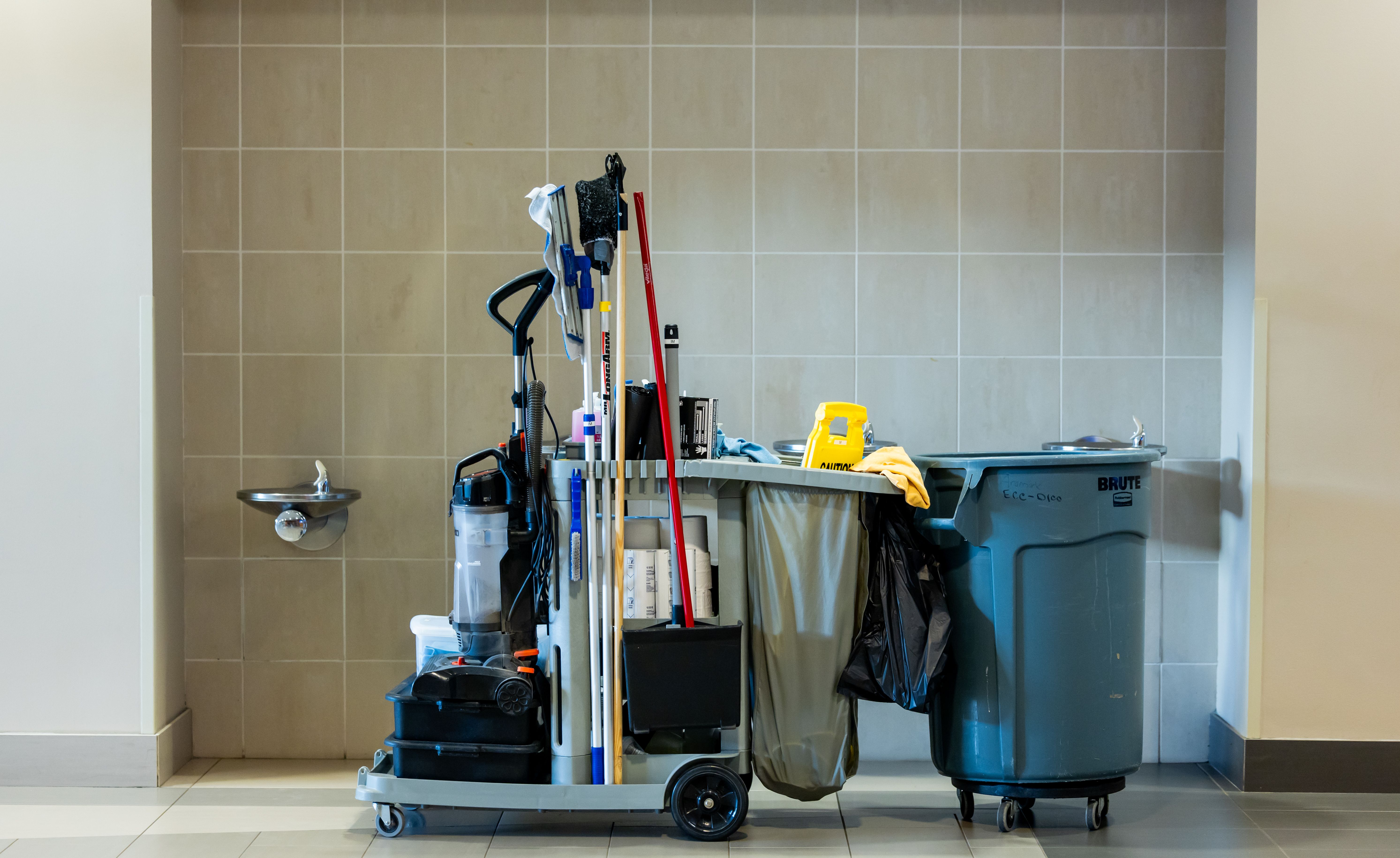 Mechanised housekeeping equipment ready for a shift